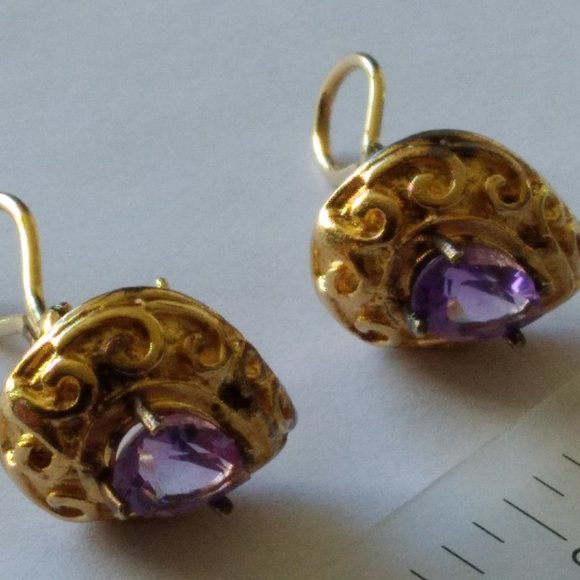 24kt gold vermeil and amethyst filigree pierced earrings - Picture 3 of 6